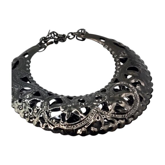 Crescent Moon Earrings Hoop Dangle Pierced Filigree Charcoal Black Statement 4" - Picture 3 of 5